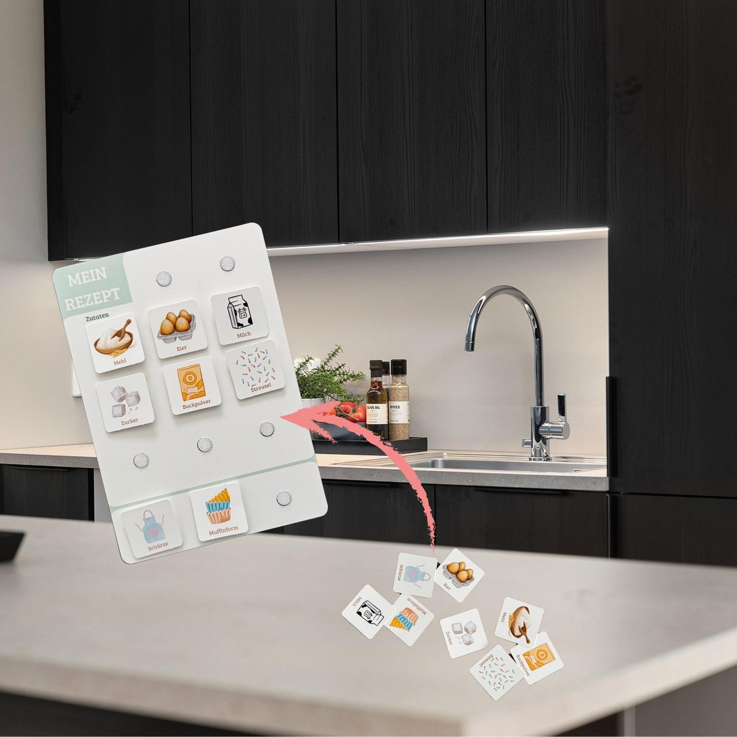 Einzelne Rezeptkarte mit Einkaufsliste ideal für Geschwister